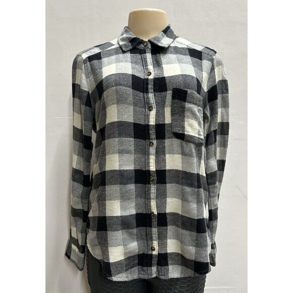 Hollister women size S button up long sleeve shirt flannel black white plaid - Picture 3 of 8